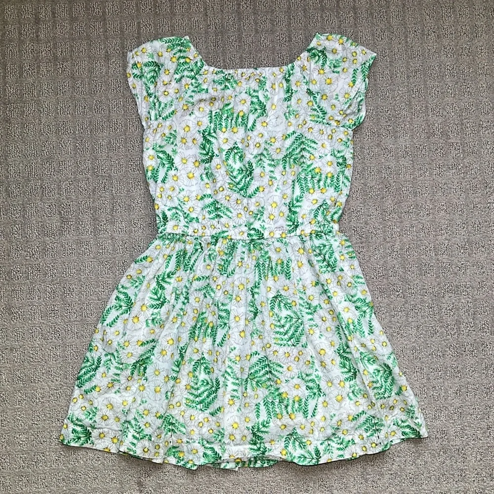 Gymboree Daisy Print Cap Sleeve Cotton Dress Green Yellow White Size Small 5-6